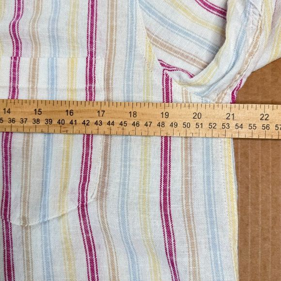 Gap Women Linen Blend Button Down Shirt Boyfriend Blouse Sz M Multicolor Stripes - Picture 12 of 14